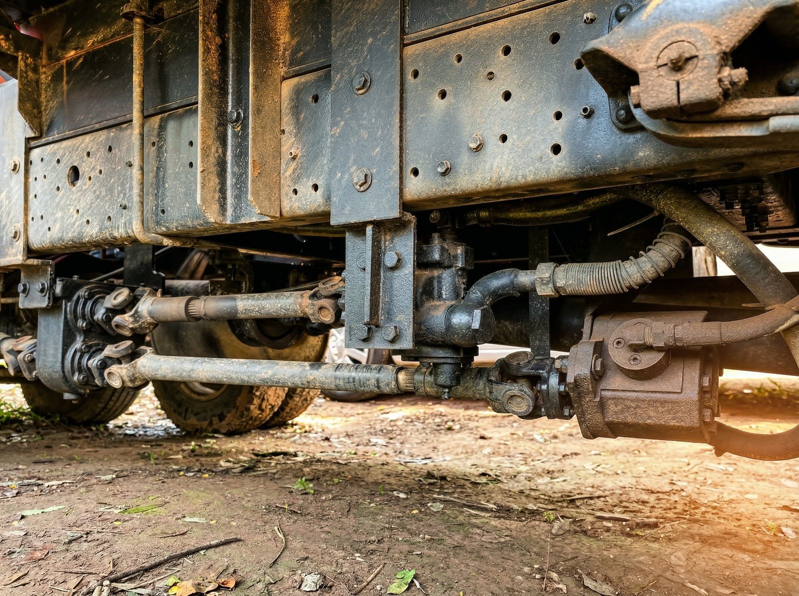 Autounterboden mit Schmutz und Rost